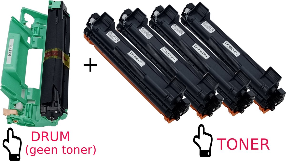 KATRIZ® huismerk 1x DRUM DR1050 + 4x TONER TN1050/1075 | voor Brother DCP 1510 / DCP-1610W;DCP-1612W;HL 1110;HL 1112 /HL-1210WHL-1212W / MFC 1810 / MFC-1910W |